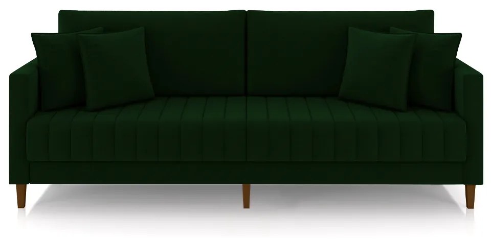 Sofá Living Decorativo Hamburgo 2 Lugares 156cm com Almofadas Pés em Madeira Veludo Verde G33 - Gran Belo