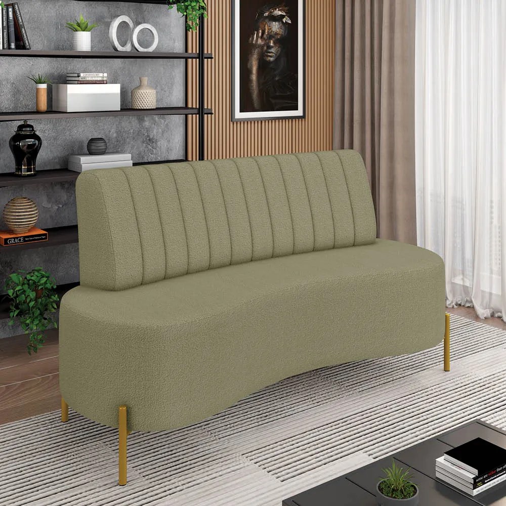 Sofá 2 Lugares Living 160cm Pé Ferro Dourado Maraú Bouclê Verde K01 - D'Rossi