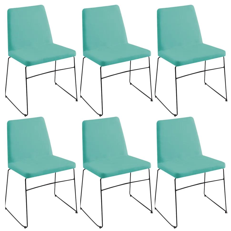 Kit 6 Cadeiras Decorativa Sala de Jantar Anne Linho Azul Turquesa G17 - Gran Belo