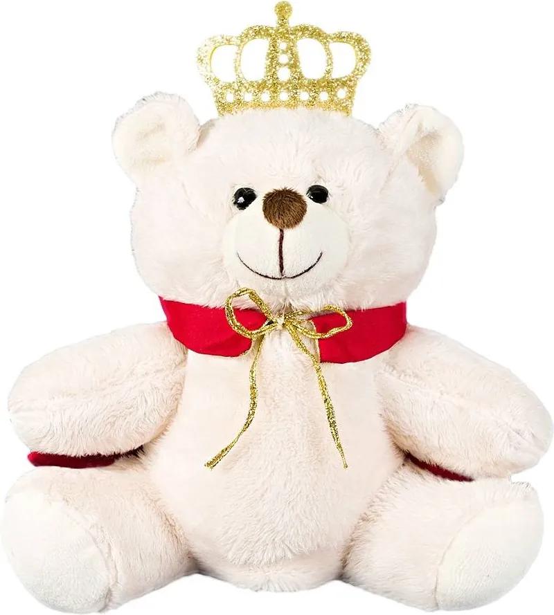 Urso Pelúcia Importada Mini Marfim Rei Coroa Capa