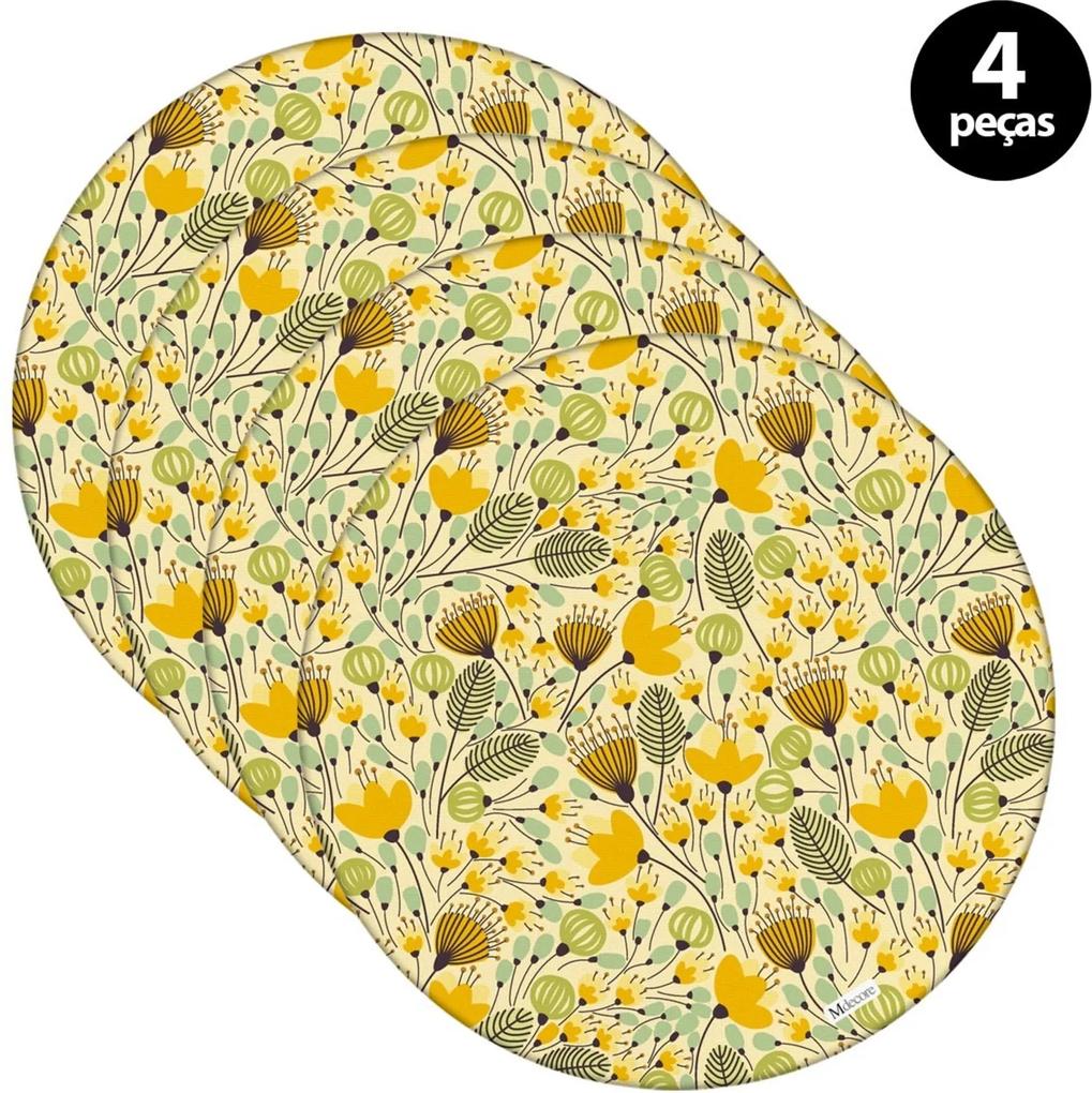 Capa para Sousplat Mdecore Floral Amarelo 4pçs