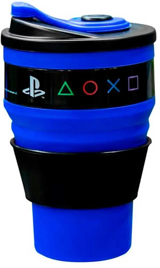 Copo Retrátil Dobrável de Silicone Playstation Azul