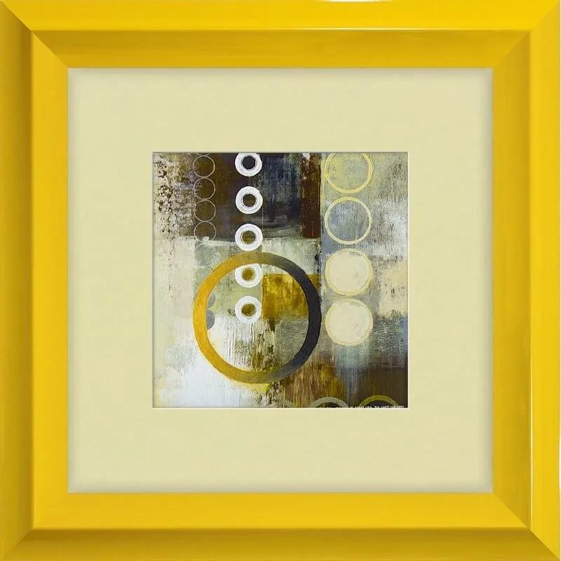 Quadro Decorativo Pequeno Com Moldura Amarela Retrô Arte Abstrata 30x30cm