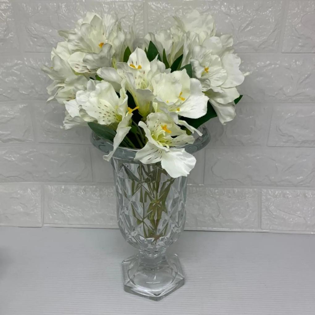 Vaso de vidro Diamont grande com flores brancas