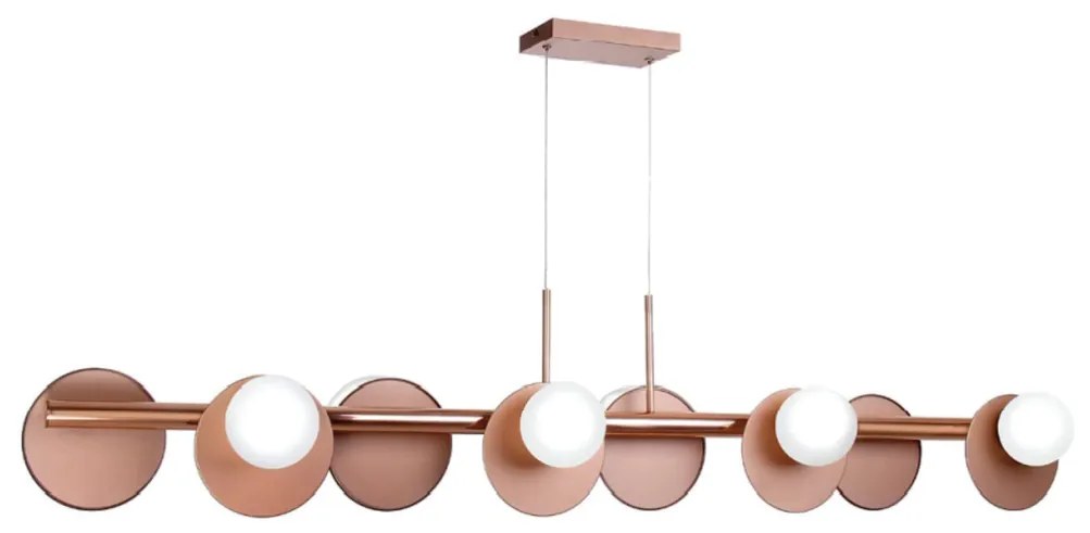 Pendente Retangular 121X24X28Cm Metal E Globo Ø10Cm 08Xg9 | Old Artisa... (COBRE FOSCO, CLEAR (TRANSPARENTE))