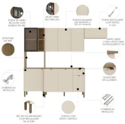 Cozinha Compacta Balcão Com Tampo 120cm Laura Plus Soft/Freijó Z06 - M