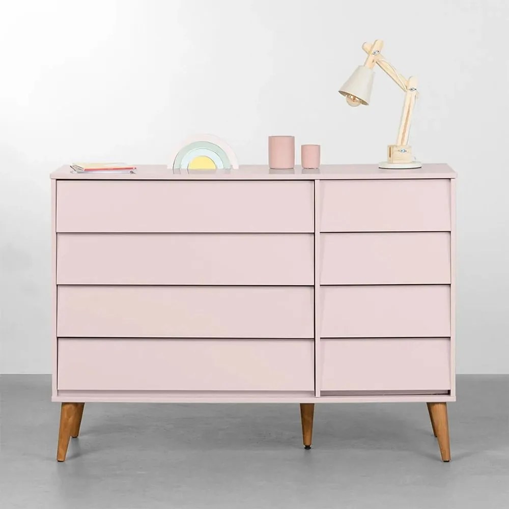 Cômoda Noah 4 Gavetas e 1 Porta com Pés Retrô Mel - Rosa Fosco
