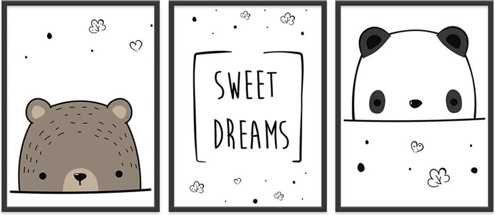 Quadro 60x120cm Infantil Sweet Dreams Moldura Preta com Vidro Decorativo
