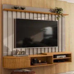 Painel para TV 75 Pol com Bancada Suspensa 207cm Emília Z10 Fendi/Natu