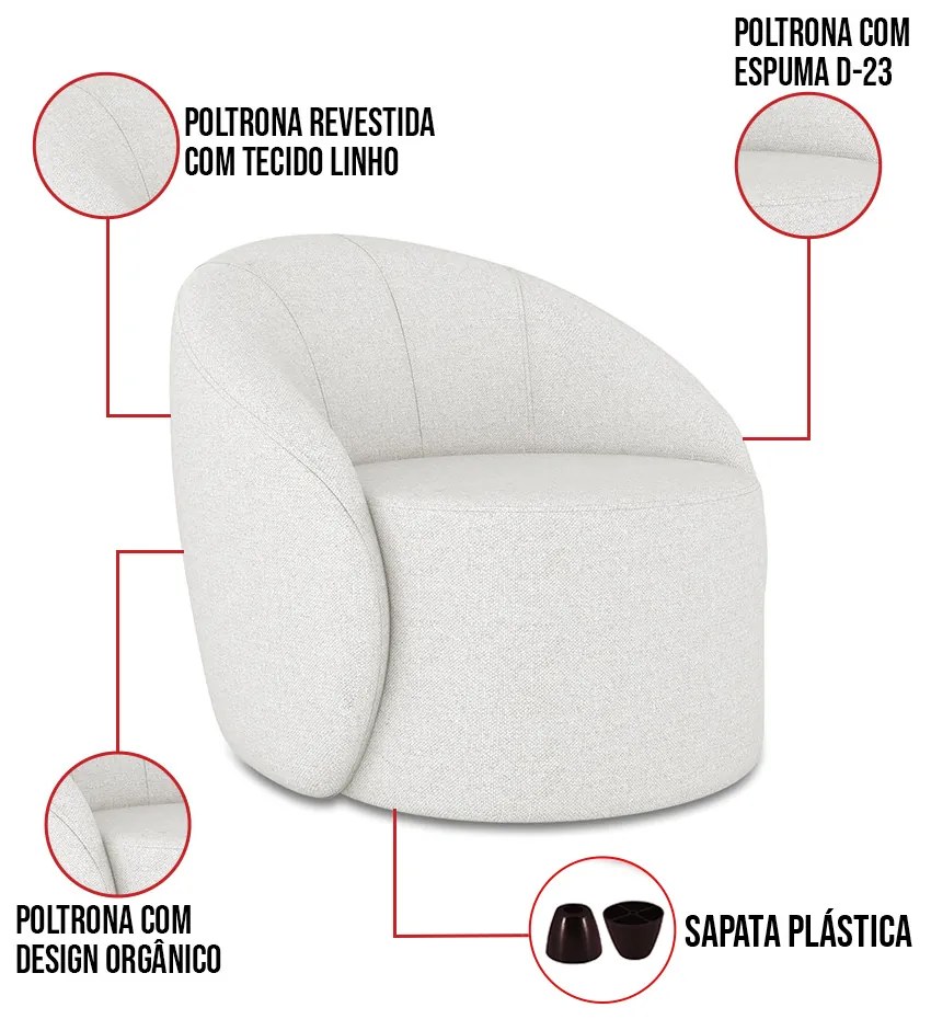 Poltrona Decorativa Orgânica Kit 2 Lua Linho D03 - D'Rossi - Cinza