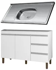 Balcão Gabinete Com Pia 120cm 2 Portas Karen P14 Branco - Mpozenato