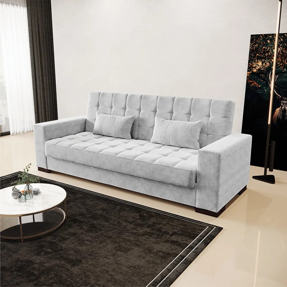 Sofá Cama Casal 3 Lugares 210cm Lisboa Suede  D03 - D'Rossi - Cinza