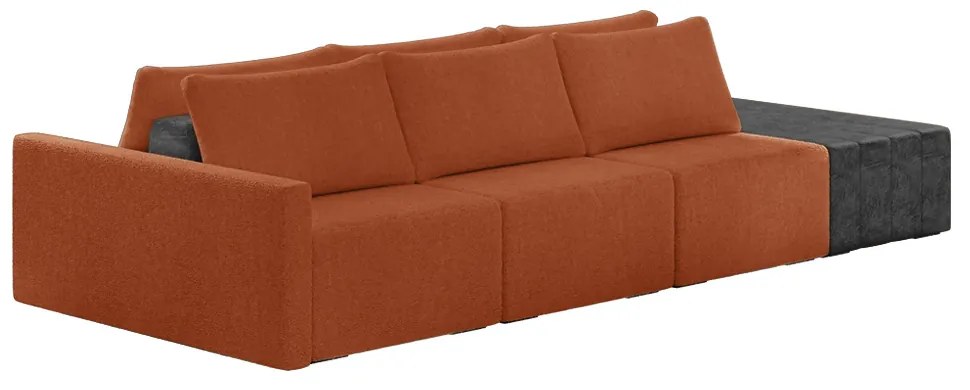 Sofá Ilha 3 Lugares Living 372cm Modulado Sala Lary Bouclê Terracota/PU Pto K01 - D'Rossi