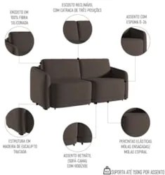Sofá Cama Casal para Sala 176cm Polska Z08 Veludo Marrom - Mpozenato