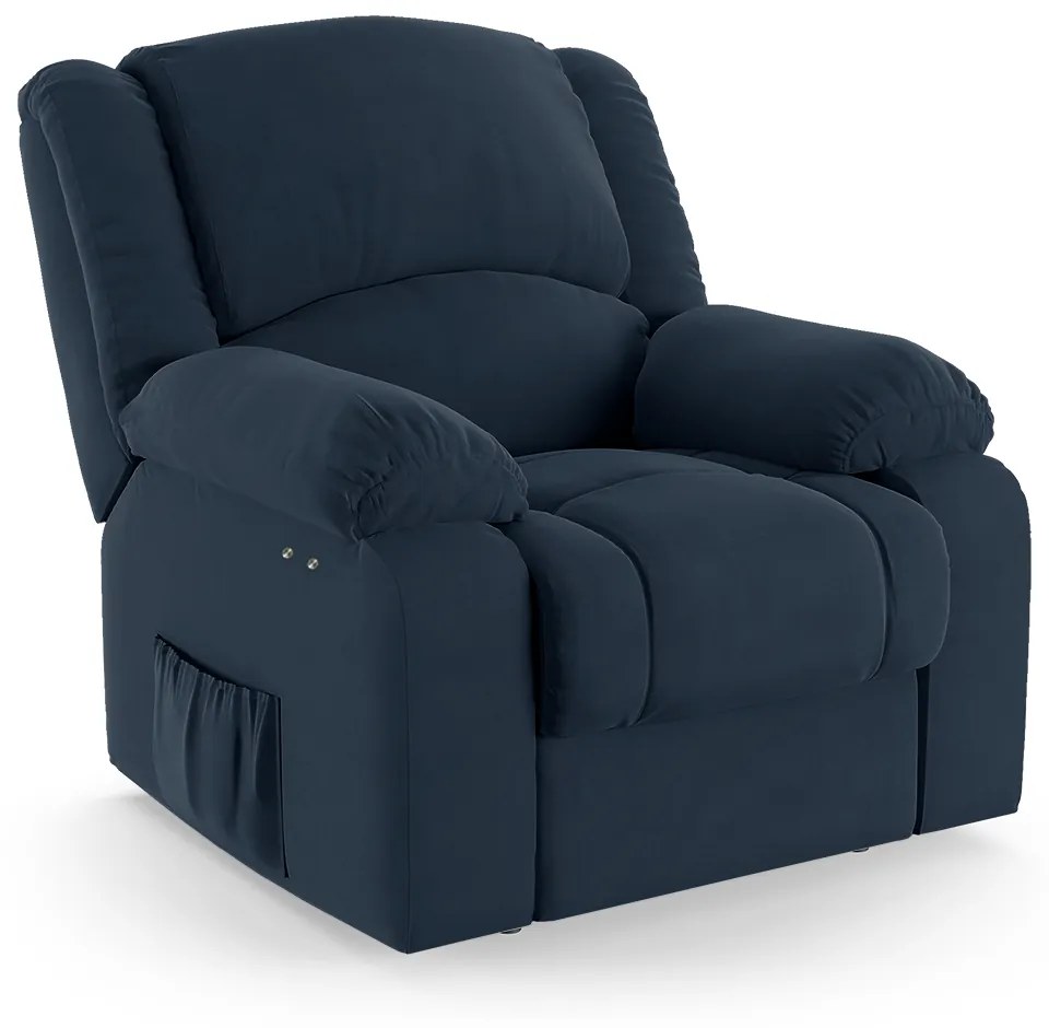 Poltrona do Papai Reclinável Melim Power Touch Massagem Veludo Azul FH1 - D'Rossi