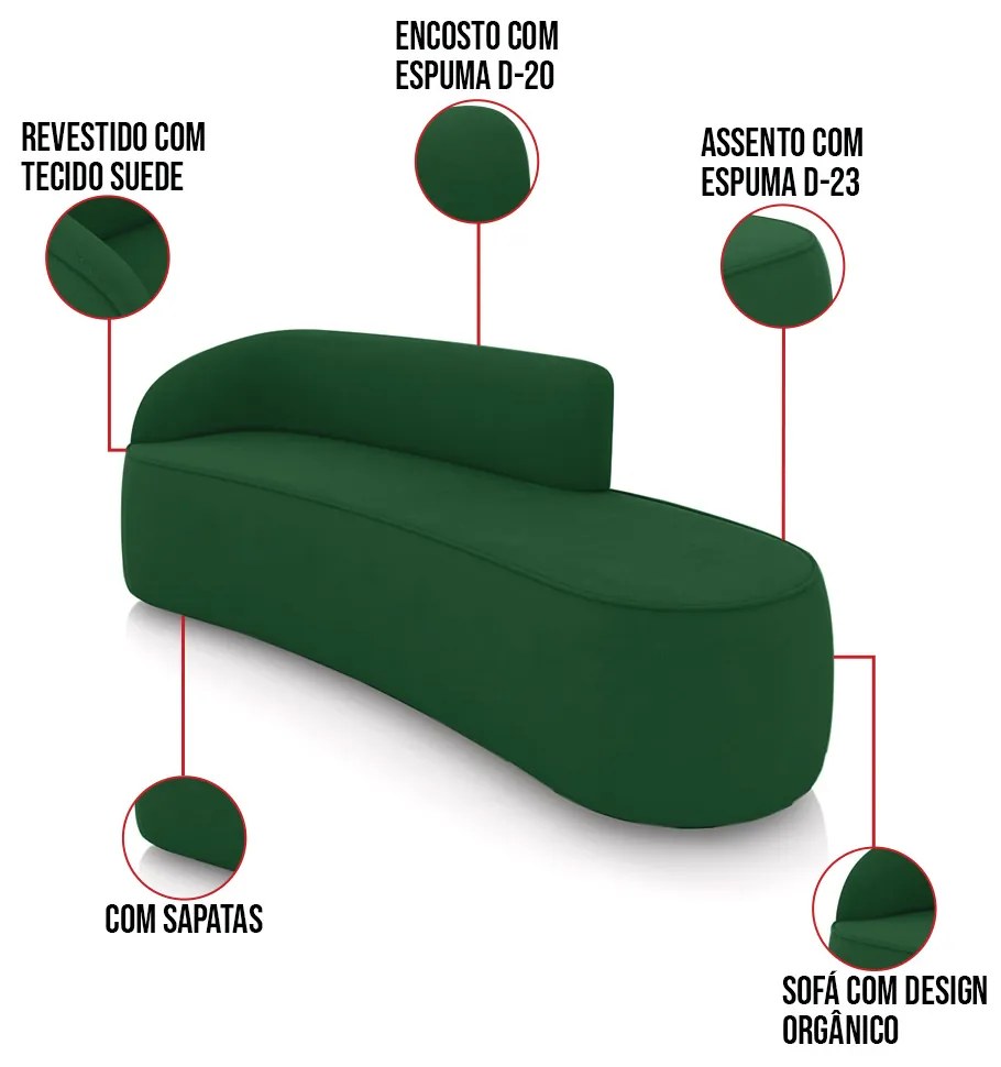 Sofá 4 Lugares Orgânico 220cm Morgan e 2 Poltronas Lua Suede Verde D03 - D'Rossi