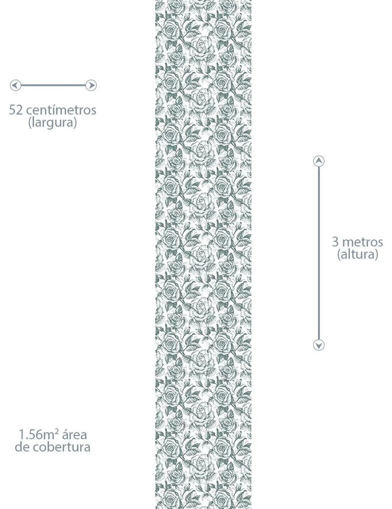 Papel de Parede Floral Verde e Branco 0.52m x 3.00m