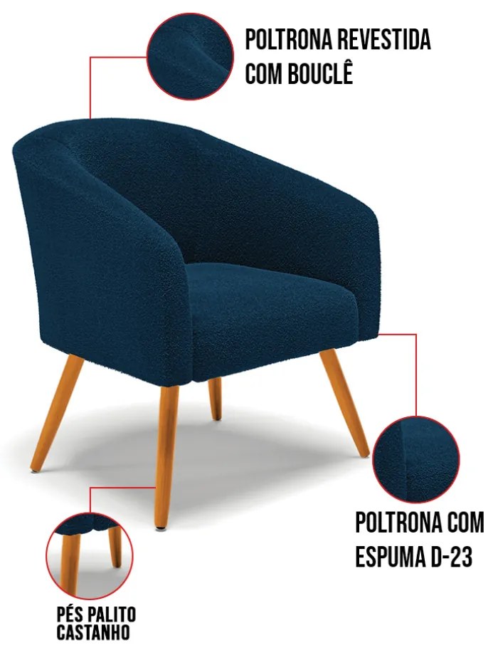 Poltrona Decorativa Pé Palito Castanho Stella Bouclê D03 - D'Rossi - Azul