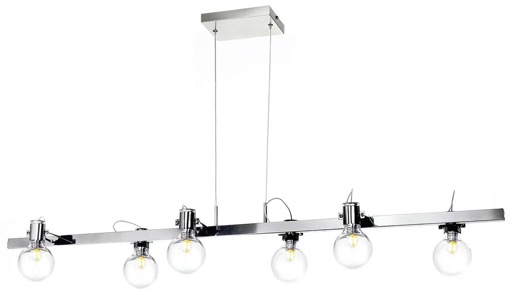Pendente Retangular Lamp 120X22X20Cm Metal E Vidro 6 X G9 Globo Ø8Cm |... (PRETO, AMBAR)