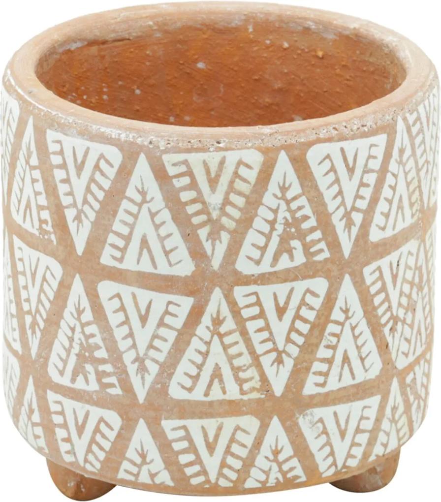 Vaso Cerâmica Indian Paiting Branco/Barro Gde 14,5X14,5X14cm