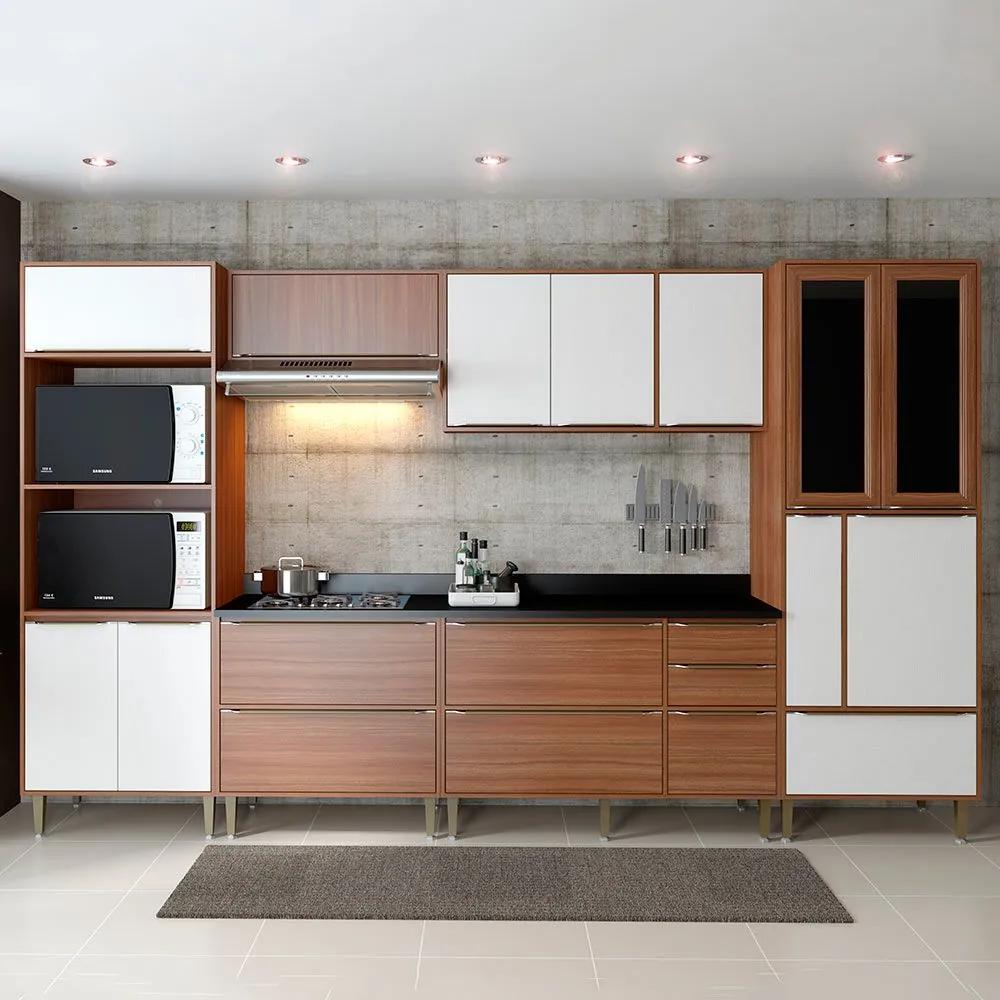 Cozinha Completa Calábria com Tampo 14 Portas Nogueira/Branco - Multimóveis