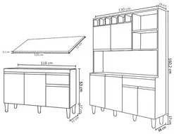 Cozinha Compacta Alice e Balcão Gabinete Com Tampo Tatiane 120cm Branc