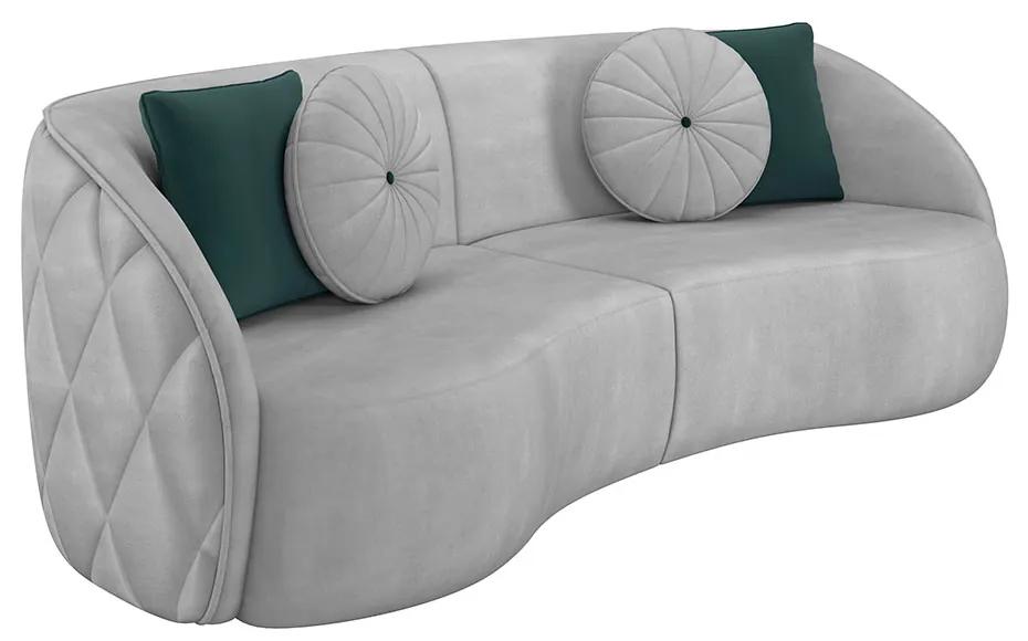 Sofá Decorativo 288cm com Almofadas Redondas Clarke Veludo Cinza Claro G45 - Gran Belo