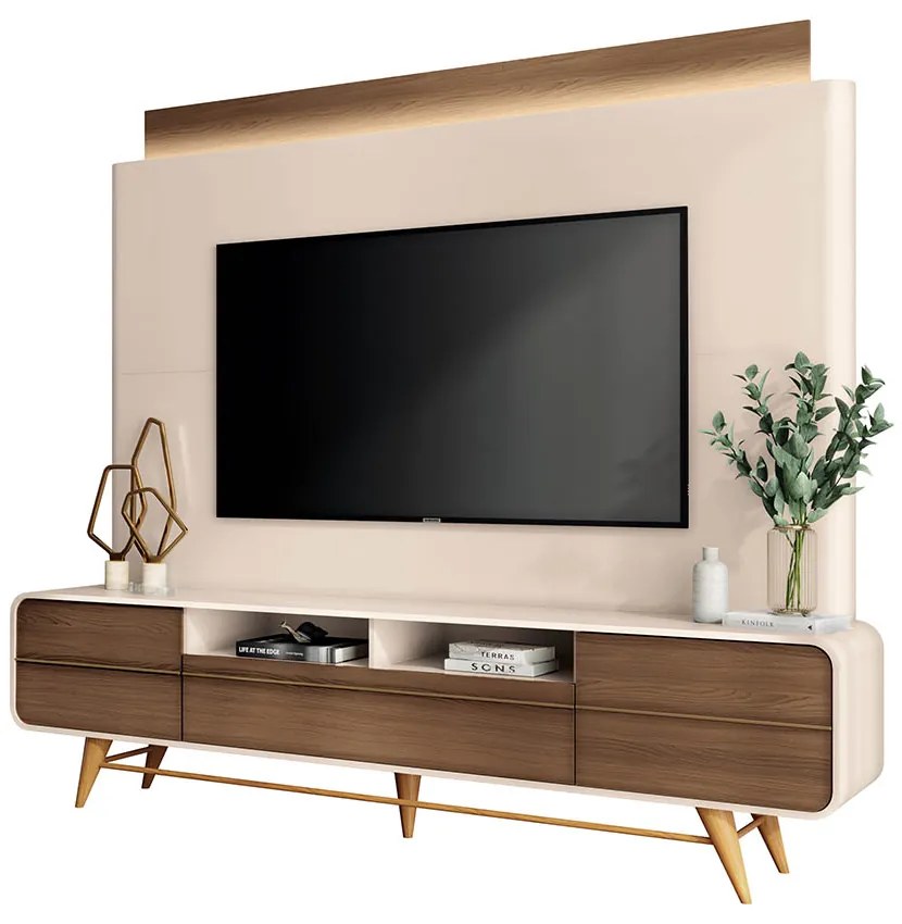 Estante de TV 85 Pol 220cm Dany H01 - D'Rossi - Castanho e Off White