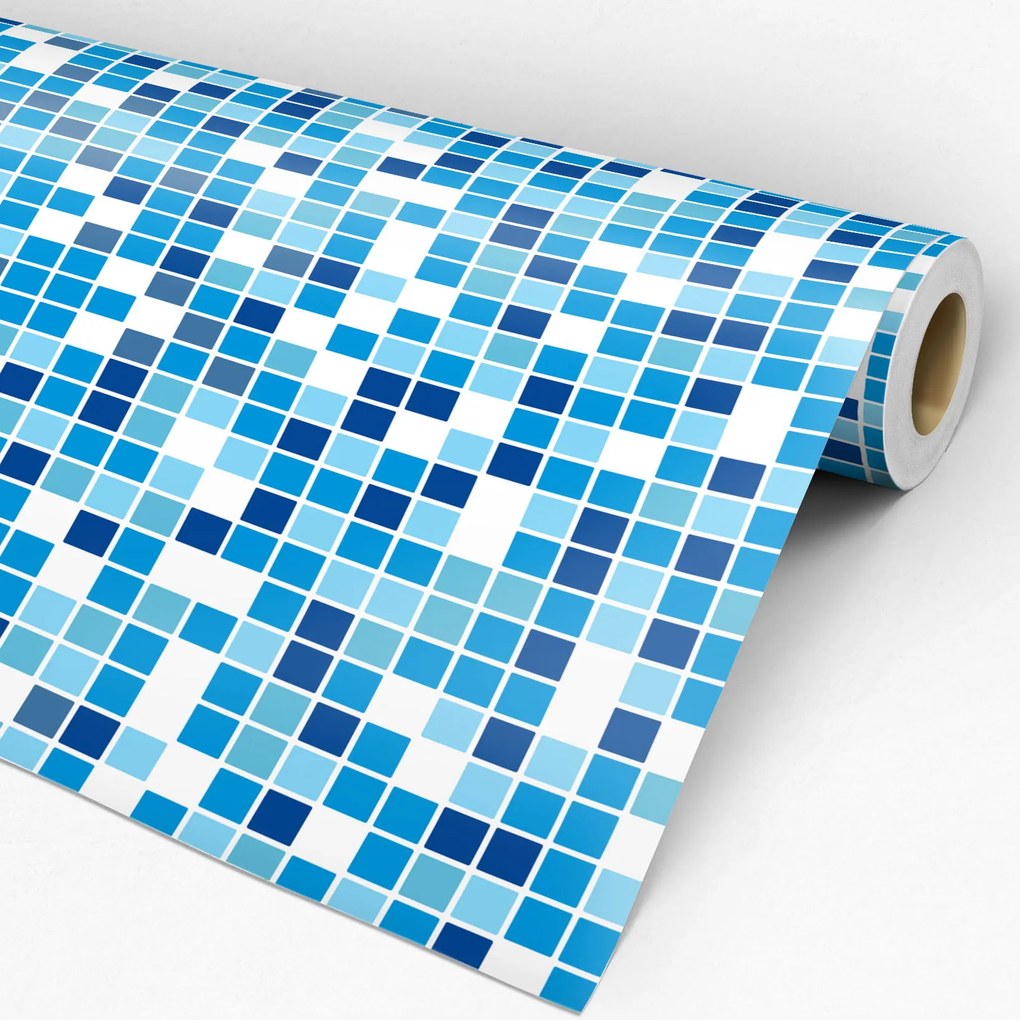 Papel de parede adesivo pastilha azul e branca