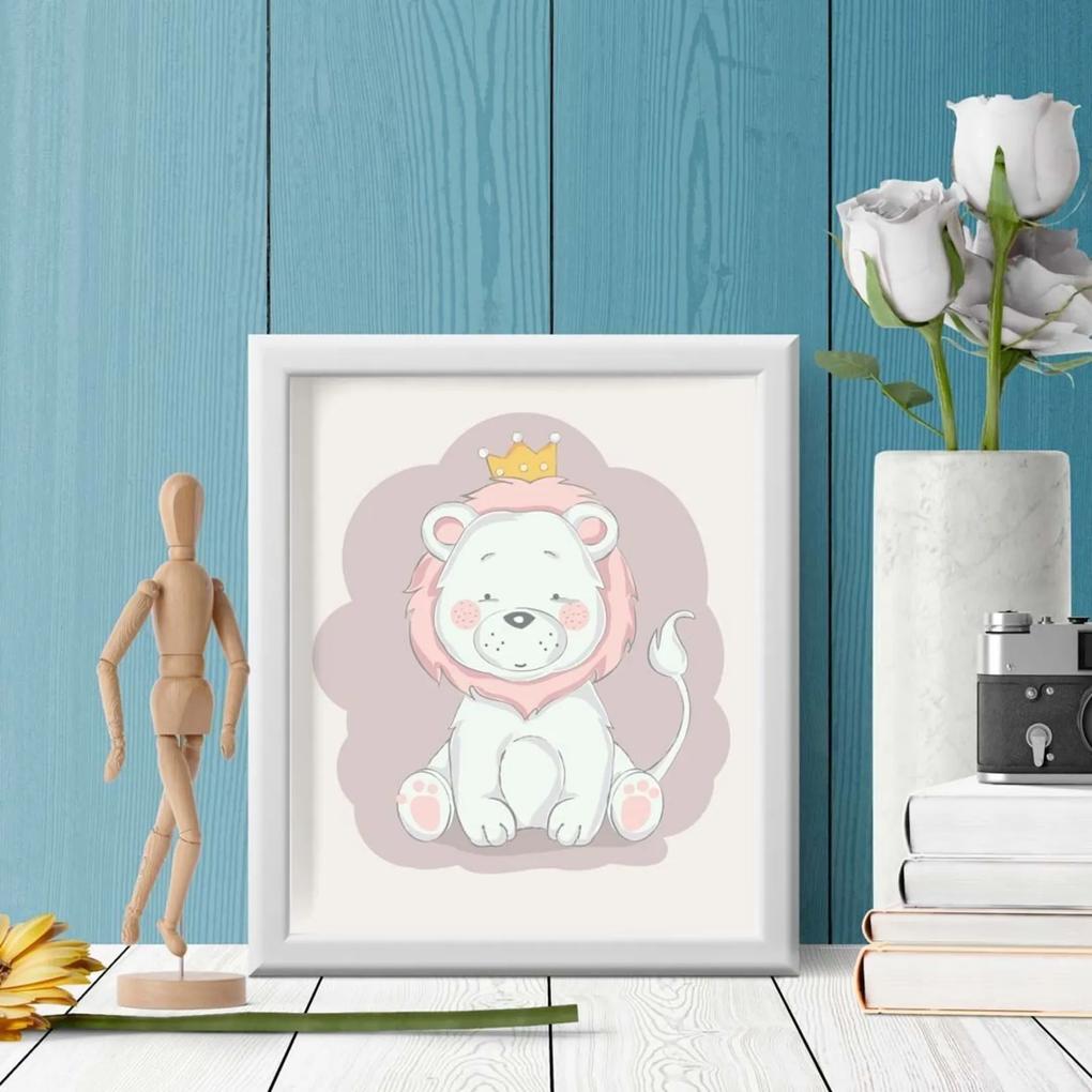 Quadro Decorativo Infantil Leão Baby Branco - 30x40cm