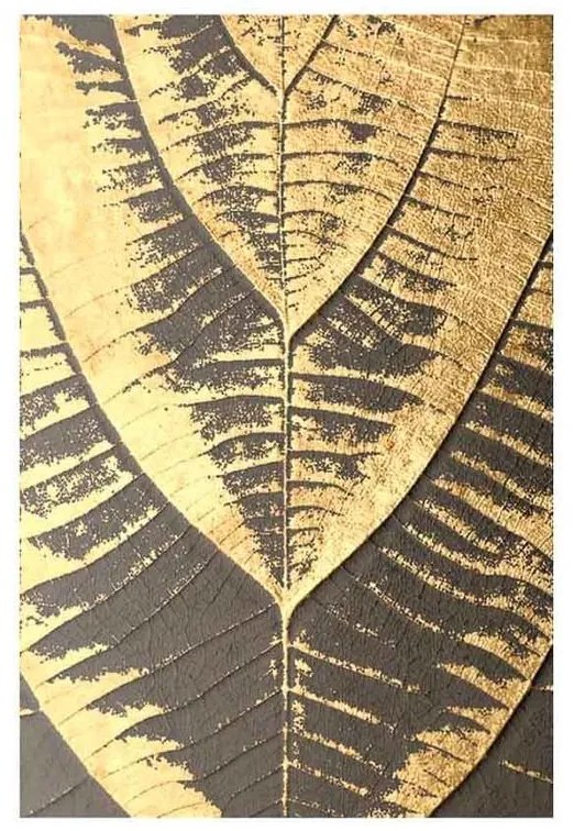 Quadro Abstrato Folhas Preto e Dourado - KF 46334 40x60 (Moldura 520)
