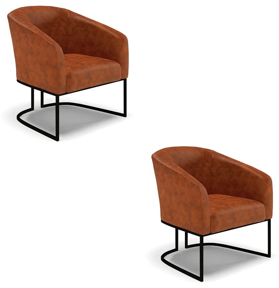 Poltrona Decorativa Industrial Preto Kit 2 Stella Sintético PU Nozes D03 - D'Rossi
