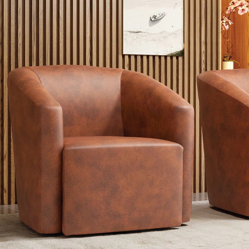 Poltrona Decorativa Base Giratória Stella Max Sintético PU D03 - D'Rossi - Nozes