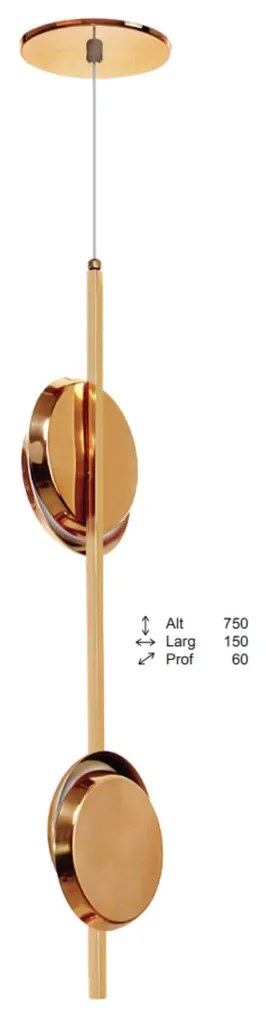 Pendente Eclipse Duplo Linear Vertical Longo 06X15X75Cm Discos Metal A... (PRETO / COBRE BRILHO, 110V)