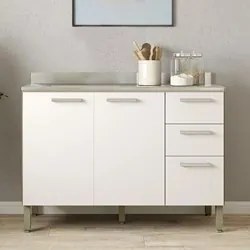 Balcão Gabinete 3 Portas com Pia 120cm Lumy K02 Freijó/Supremo - Mpoze