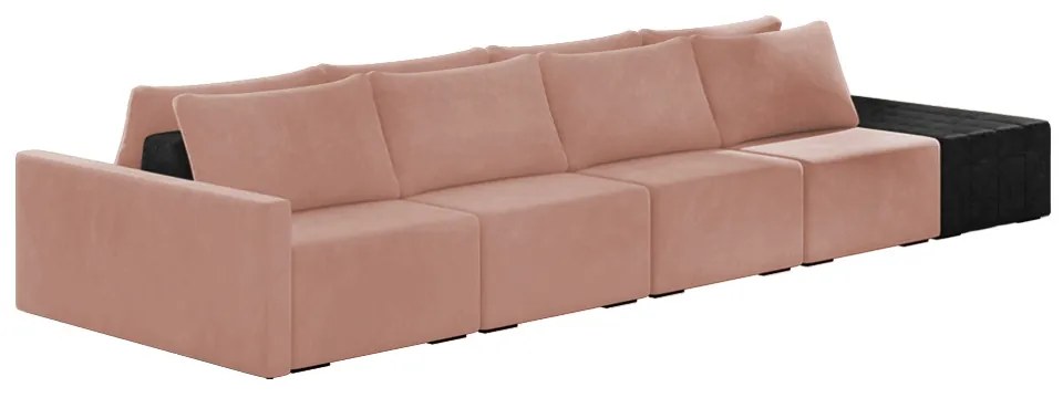 Sofá Ilha 4 Lugares Living 512cm Modulado Sala Lary Veludo/PU Pto K01 - D'Rossi - Rose