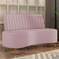 Sofá 2 Lugares para Sala Living 160cm Pés Palito Tamar Z08 Veludo Rosê