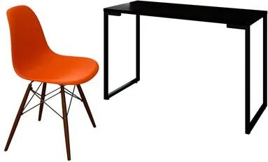 Mesa Escrivaninha Fit 120cm Preto e Cadeira Charles Laranja - Mpozenato