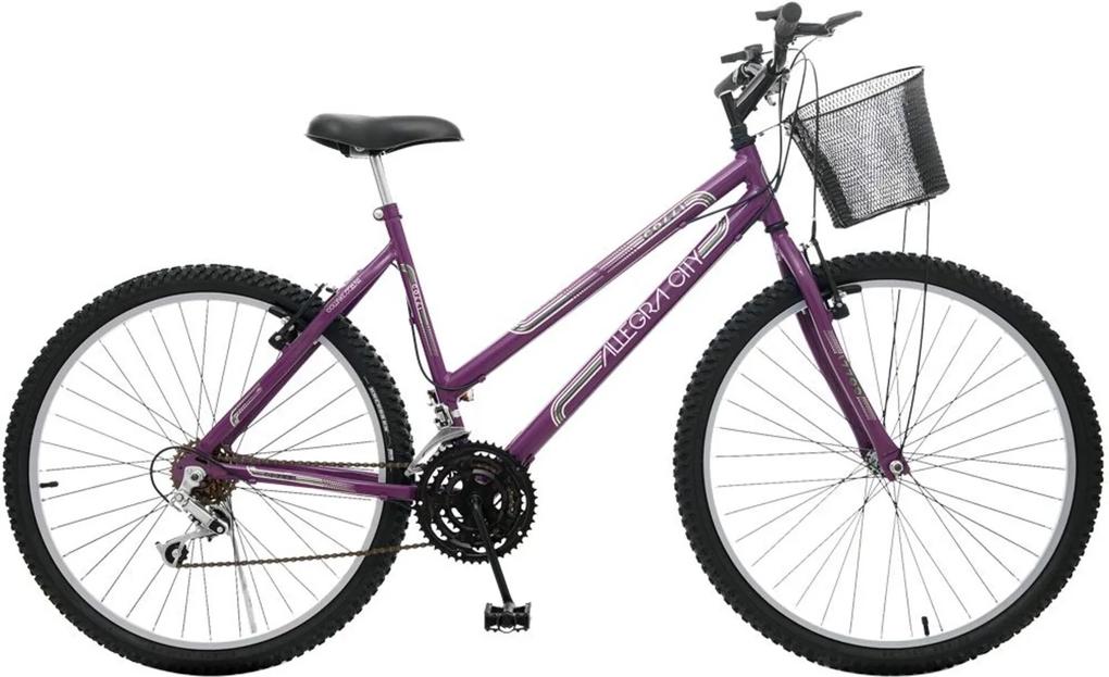 Bicicleta Esportiva Aro 26 Freio V-Brake 18 Marchas Allegra City Quadro 19 Aço Violeta - Colli Bike