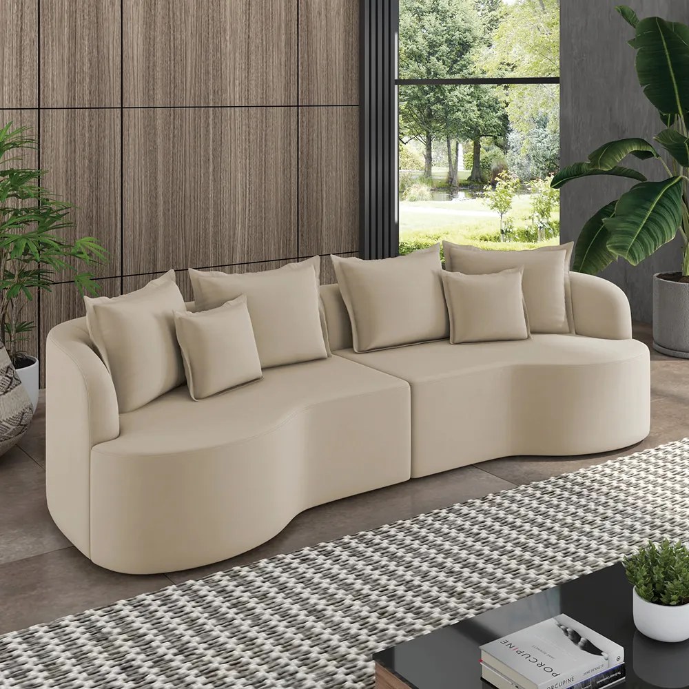 Sofá 4 Lugares Orgânico Living 250cm Mersa Veludo K01 - D'Rossi - Bege