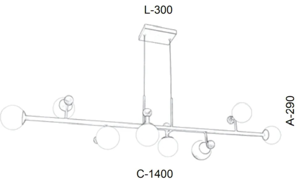 Pendente Retangular Detalhe Madeira 140X30X29Cm Metal E Globo Ø10Cm 08... (BRANCO, CLEAR (TRANSPARENTE))