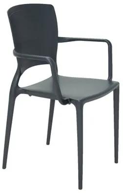 Cadeira Tramontina Sofia com Encosto Fechado em Polipropileno e Fibra de Vidro Grafite com Braços