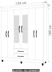 Guarda Roupa Solteiro 154cm com Espelho Dony A02 Freijó/Titanium - Mpo