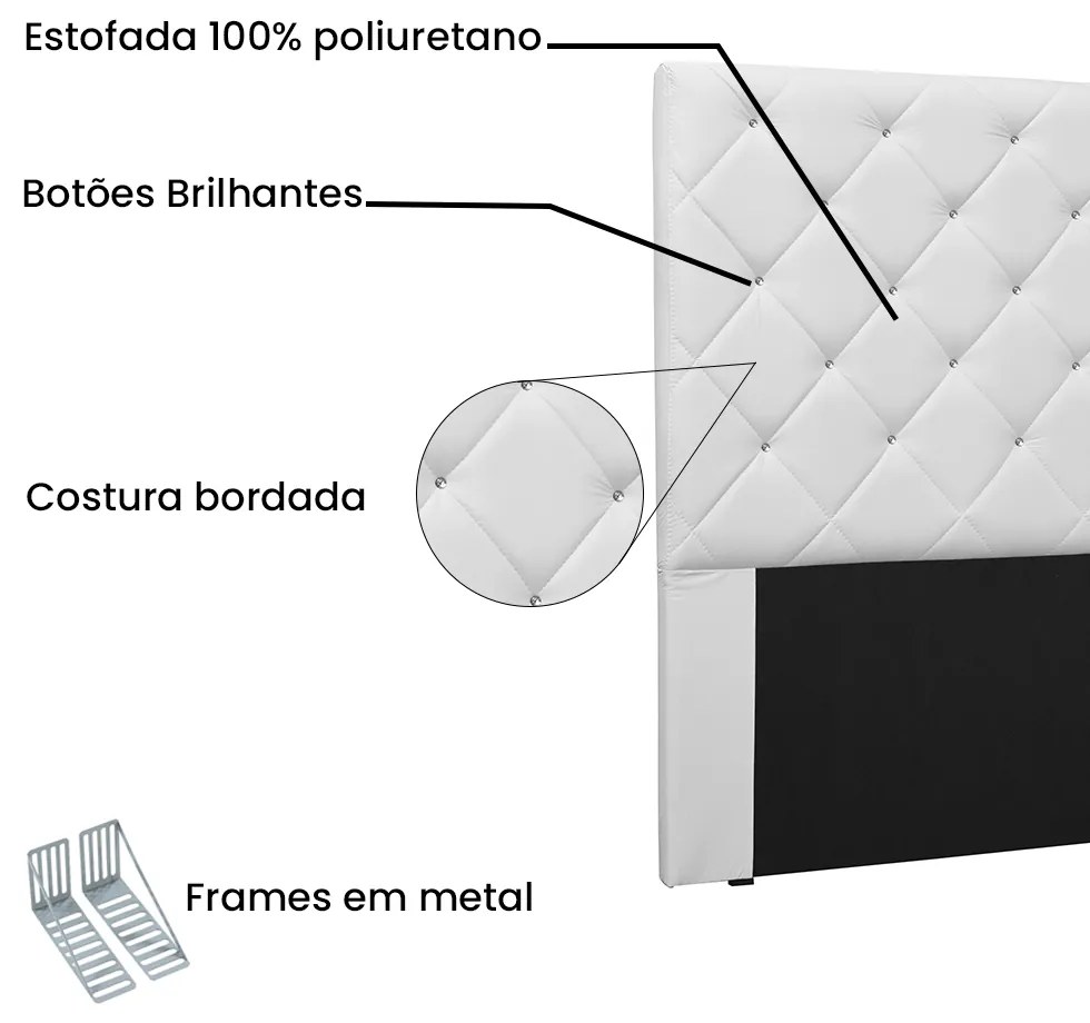 Cabeceira Tania Para Cama Box Solteiro 90 cm Corino Branco  - D'Rossi