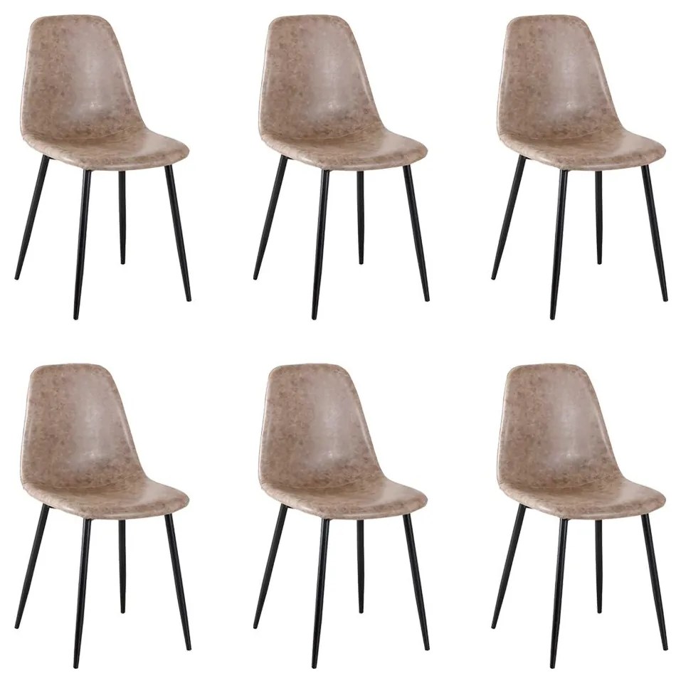 Kit 6 Cadeiras Decorativas Sala e Escritorio Base Preta Emotion PU Sintético Cinza Vintage G56 - Gran Belo