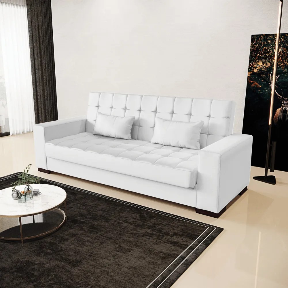 Sofá Cama Casal 3 Lugares 210cm Lisboa Corino  D03 - D'Rossi - Branco