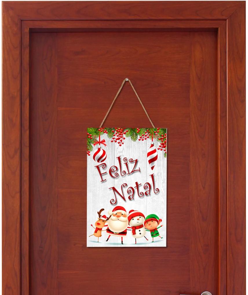 Placa Decorativa Suspensa Feliz Natal Papai Noel, Rena, Duende, Boneco de Neve Único Pump UP