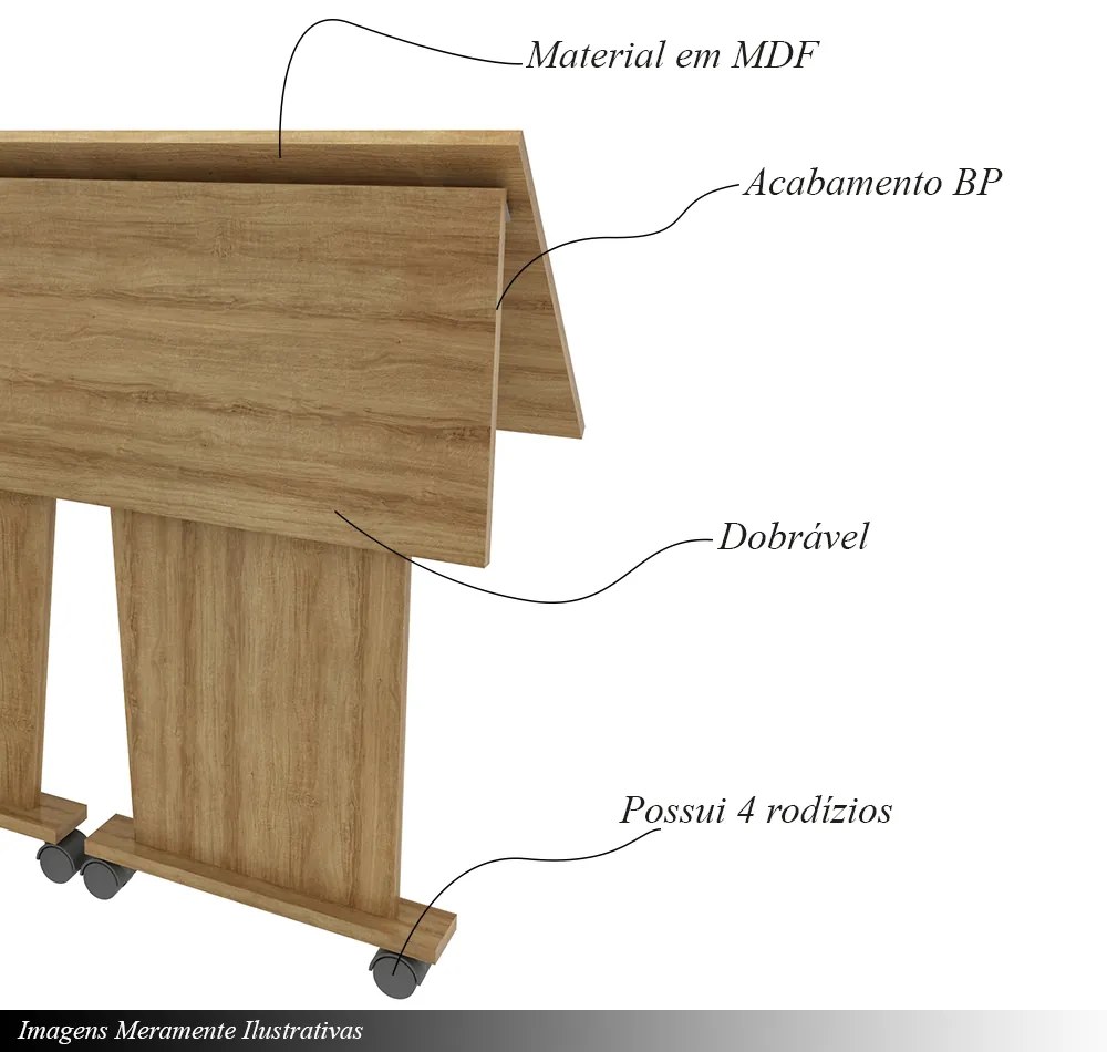 Mesa com rodizio para Escritório Home Office ME4117 MDP Amendoa G69 - Gran Belo