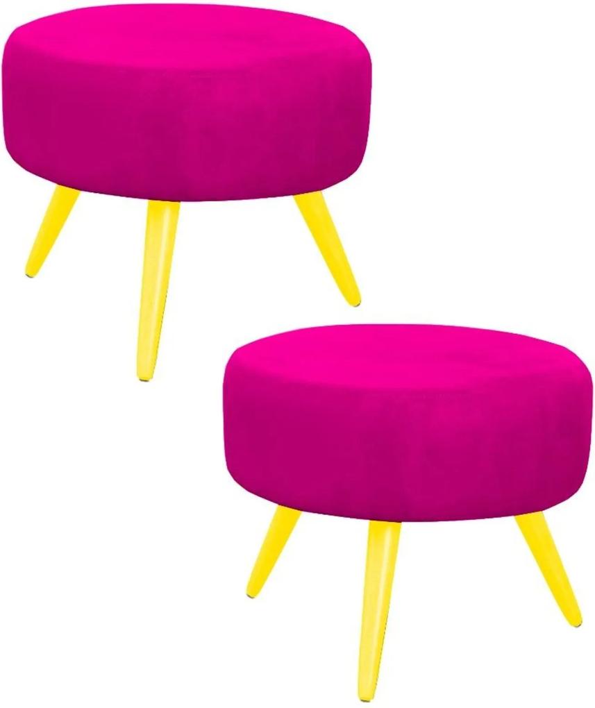 Kit Puffs Lyam Decor Decorativo Angel Pés Palito Amarelo Suede  Pink