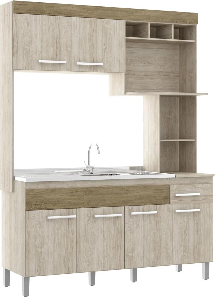 Cozinha Compacta 6 Portas 1 Gaveta S/ Tampo New Verona Decibal Moveis Malbec/Wood